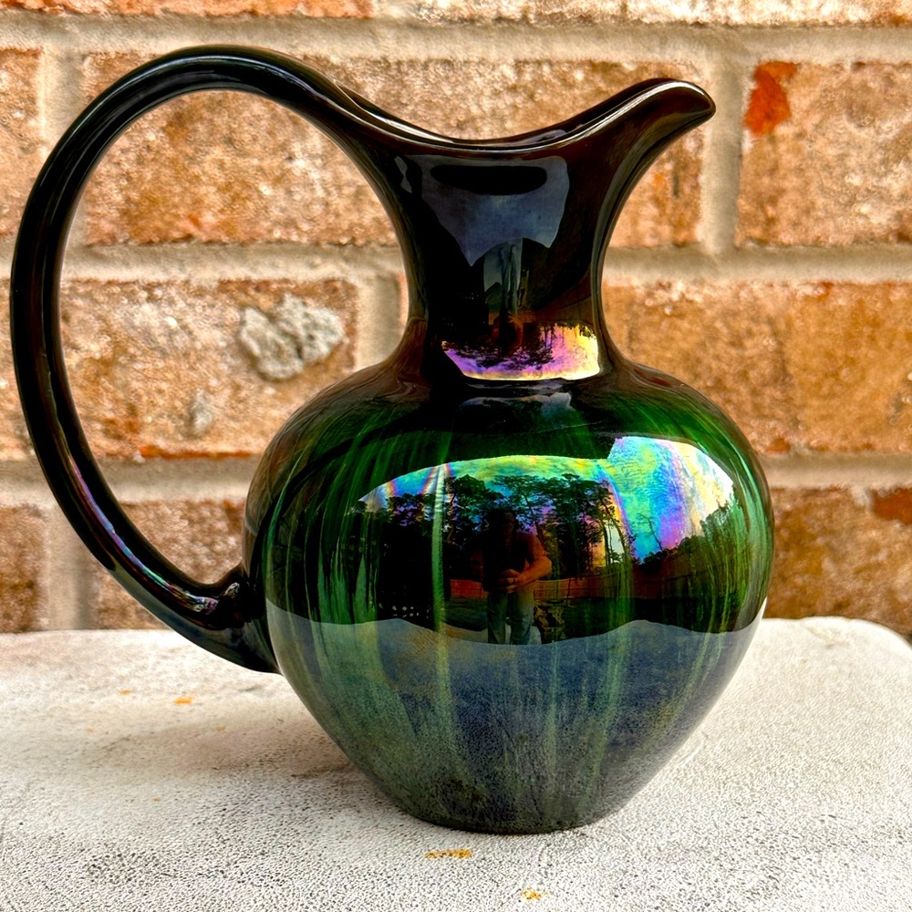 Blue mountain pottery Iridescent Green pitcher